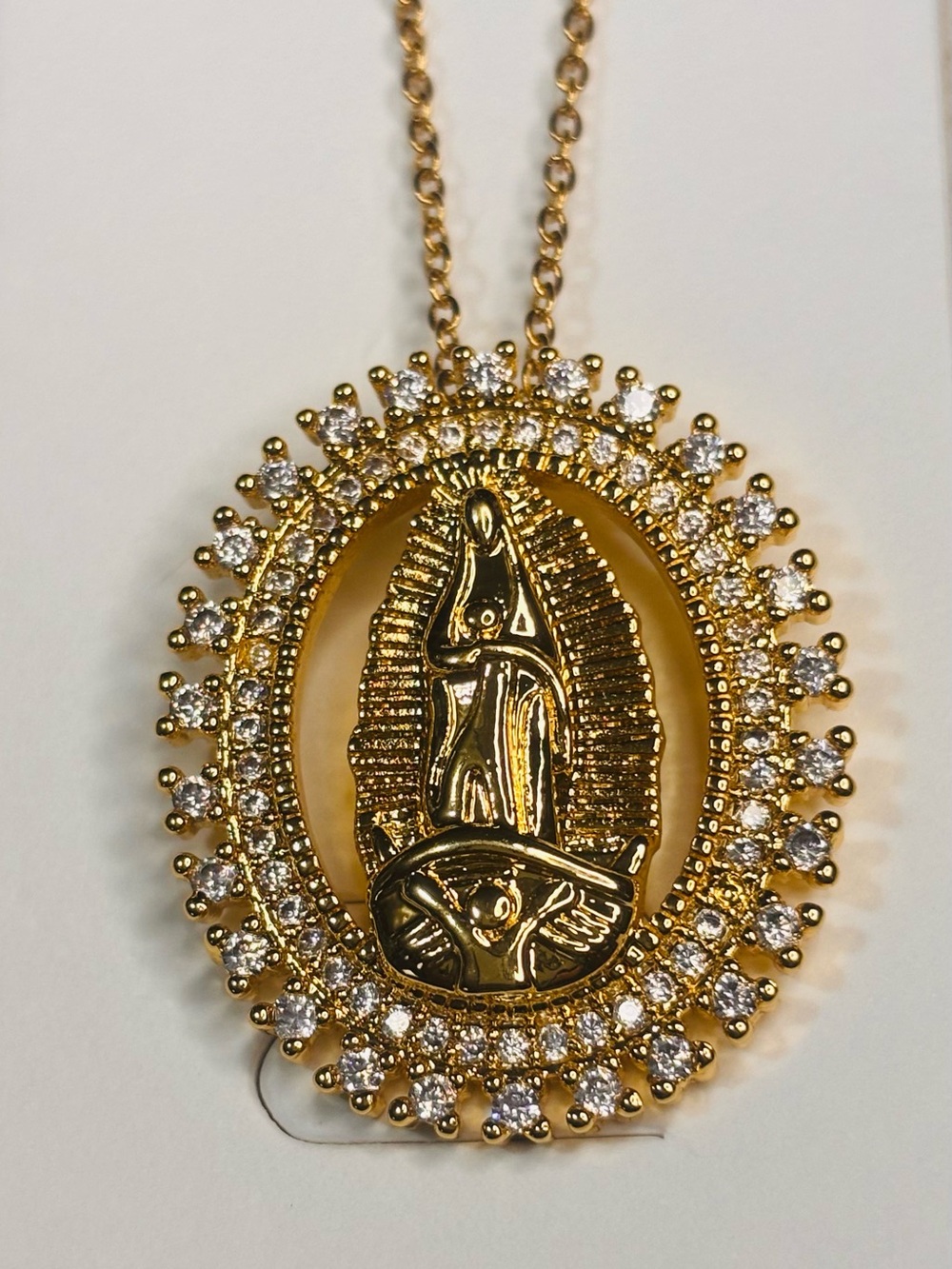Virgin Mary Halo Necklace – Gold Tone Stainless Steel Religious Pendant